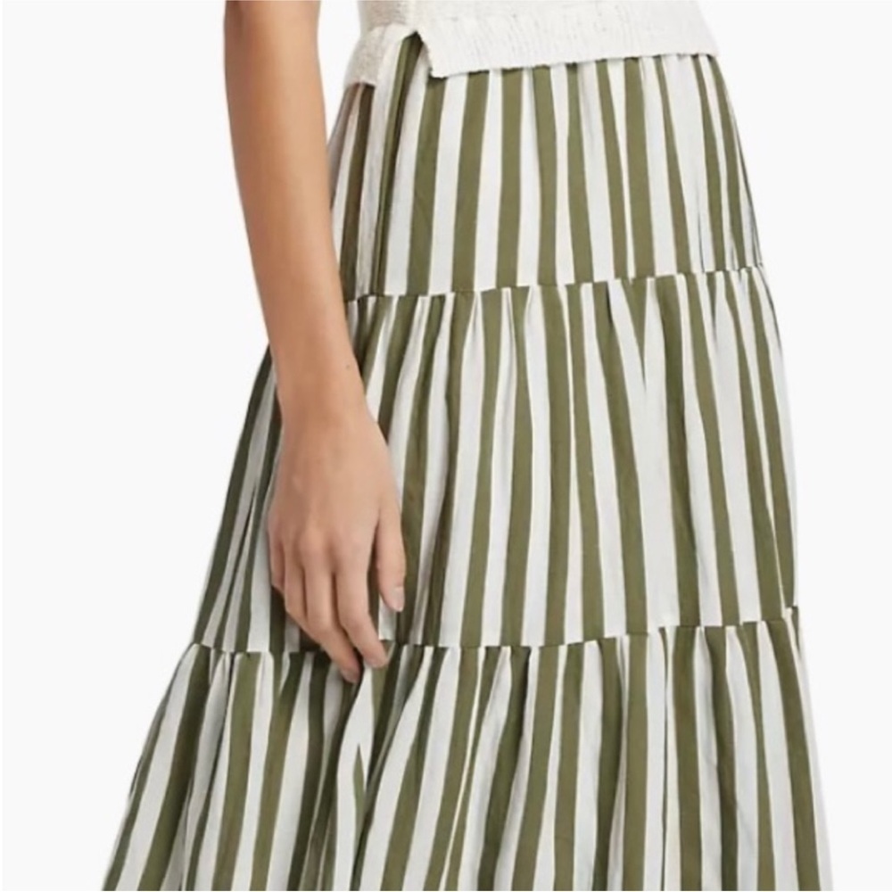 NWT En Saison mixed media shade green ivory striped CeCe dress Large L - Picture 6 of 13